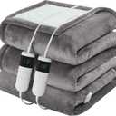 Electric Heated Blanket Queen Size 84''x90'' Soft Flannel & Sherpa Electric Blanket with 10 Heating Levels, Automatically Shut Down After 8h with Overheat Protection Machine Washable (Light Gray)