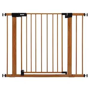 BABELIO 29-40" Metal Baby Gate with Black Wood Pattern, Auto Close Dog Door for The HouseStairs and Doorways, Pressure Mounted Pet Barrier, with Wall Protectors and Extenders (30" Tall, 29-40" Width)