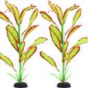 ALEGI Silk Aquarium Plants, 16 Inch Artificial Silk Plants Decorations for Fish Tank,Aquarium Dcor Plastic Plants (Light Green with Red, 2 Pack)