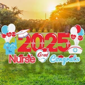 Quera 14 Pcs Nurse Graduation Yard Signs with 28Pcs Stakes Grad Cap Lawn Sign Waterproof Congrats Grad Lawn Decorations Medical Nursing Graduation Party Lawn Decor supplies