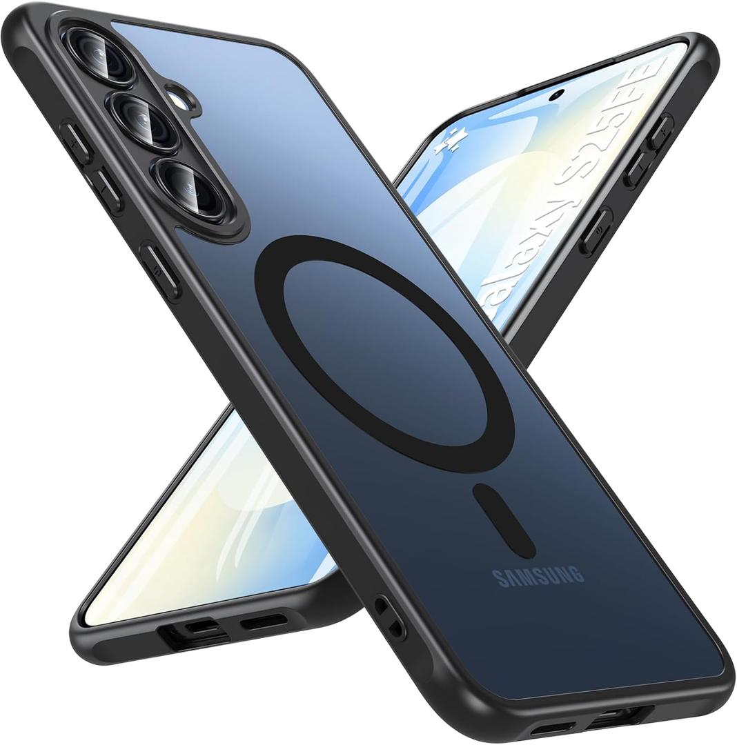 Fin2feel for Samsung Galaxy S25 FE Case, Compatible with MagSafe, Magnetic Military Shockproof Translucent Matte Back Phone Cover for Samsung Galaxy S25 FE (Black)