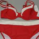 CUPSHE Women's Bikini Sets Two Piece Bathing Suit High Waisted Underwire Wide Adjustable Straps Color Block Back Hook L