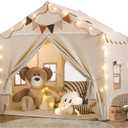 Treestone Play Tent for Kids, 2 in 1 Toddler Tent with Padded Mat and Light, Large Playhouse for Kids Indoor & Outdoor, 2 Doors and 4 Windows, 51" x 39" x 53", Toy Gift for Boys and Girls