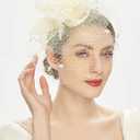 Cizoe Fascinator Hats for Women Tea Party Headband Kentucky Derby Wedding Flower Mesh Veil Fascinator (White)
