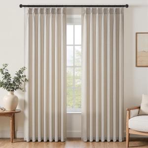Natural Beige Pleated 94 Inch Boho Curtains for Bedroom 2 Panels Set,Farmhouse Linen Sheer Nursery Curtain Light Filtering Privacy Pleat Heavy Window Drapes with Hooks Rings 40" W x 94" L Length