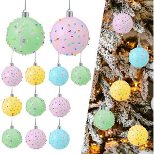 Janinka 24 Pcs Pastel Christmas Tree Ball Ornaments 2.4 Inch Macaron Color Rainbow Candy Balls Plastic Shatterproof Hanging Ornament for Xmas Tree New Year Holiday Birthday Candyland Party Home Decor