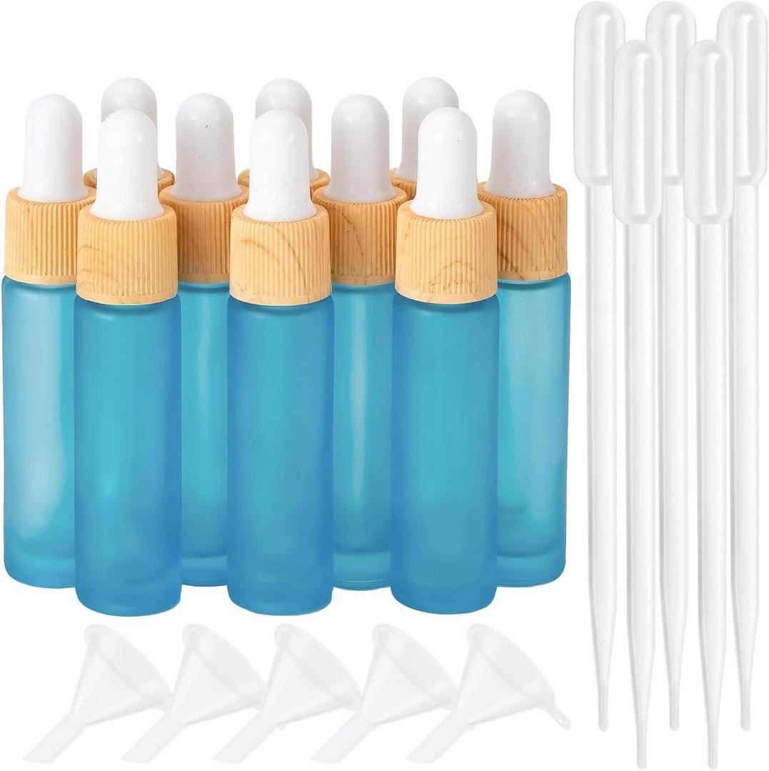 Ellbest 10ml Essential Oil Glass Dropper Bottle 10pcs Colorful Glass Bottles with Eye Dropper Small Empty Refillable Vials for Travel, Perfume, Samples (Matte Cyan Blue)