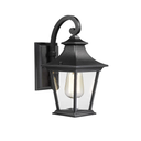 Emliviar Outdoor Porch Light, Modern Outside Wall Light Fixture for House Garage, Clear Glass in Black Finish, 12" Height, XE219B BK