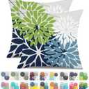 DFXSZ Outdoor Throw Pillow Covers 16x16 Inch Set of 2 Waterproof Spring Summer Geometric Elegant Blue Green Outdoor Pillow Covers for Patio Funiture Garden Couch 158Y16