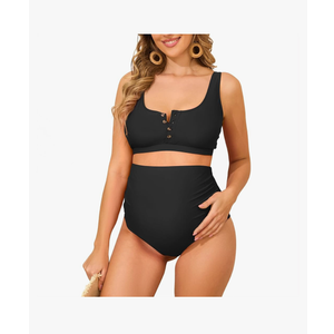 Zando Maternity Swimsuit High Waisted Bikini Set Button Down Maternity Bathing Suit 2 Piece Swimsuit for Women Large