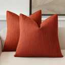 Foindtower Set of 2 Decorative Textured Burlap Linen Throw Pillow Covers Farmhouse Boho Cushion Cover Solid Accent Pillowcase for Couch Sofa Bed Living Room Home Decor,18×18 Inch,Fall Orange Hazel