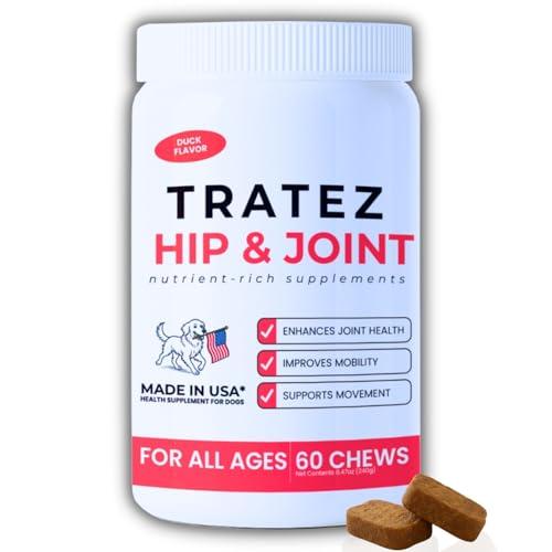 TRATEZ Hip and Joint Supplement for Dogs, 60 Duck Flavor Soft Chews with Glucosamine, Chondroitin, MSM and Green Lipped Mussel. Advanced Formula for Premium Mobility Support and Joint Health for Dogs
