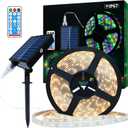 Solar LED Strip Lights16.4ft/5M Solar Powered,USB Cable for Rechargeable useIP67 Waterproof Rope LightsSuitable for Outdoor Scenes Such as Gardens and Swimming Pools (5M, Cold White)