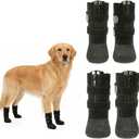 Anti Slip Dog Socks Boots with Zipper,Waterproof Dog Shoes to Prevent Licking Paws,Winter Snow Rain Days/Hot Pavement Protection for Small Medium Large Senior Dogs (Black, Small)