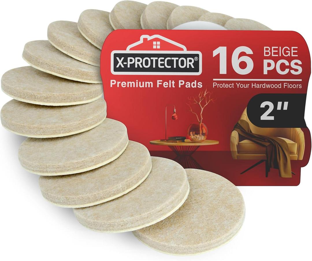 16 Heavy-Duty Felt Furniture Pads 2 1/4 Thick X-Protector! Round Felt Pads for Furniture Feet - The Best Felt Floor Protectors for Furniture to Prevent Scratches. Protect Your Hard Floor! (Beige)