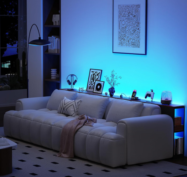 BROTTAR 79" Long Behind Couch Table with LED Lights and Power Outlet, Brown
Industrial Behind Sofa Table with Bookcase & Human Body Sensor, Skinny Console Table with Storage for Living Room