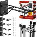 14'' Large Garage Hooks with 3 Support Rods, Heavy Duty Steel Garage Storage Wall Hooks for Garden Tool Organizer, Shed Organizer, Ladder Hooks, Car Tires, Chairs 4 Pack
