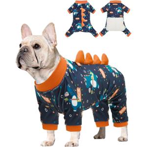 CuteBone Dinosaur Costume Dog Pajamas, Stretchy Spandex Crystal Velvet Sleepwear Coat for Small Dogs, Soft & Warm Pet Outfit Clothes for Cold Weather, Cozy Pullover Design COSP19M (Medium)