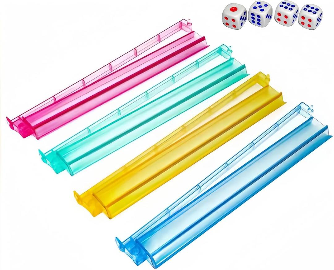 Premium Acrylic Mahjong Racks with Pushers  Set of 4 Colorful Mahjong Stands with Dice | Durable, Easy-Carry Design for American Mahjong Lovers