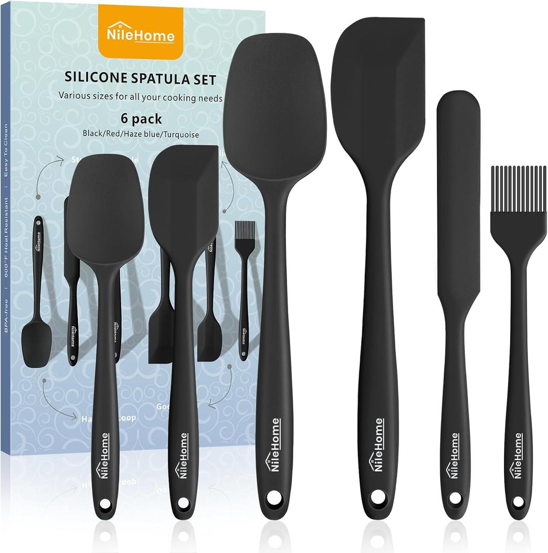 NileHome Silicone Spatula Set, 6 Pieces Food Grade Kitchen Utensils with Silicone Brush Heat Resistant BPA-free Rubber Spatula for Scraping, Baking, Cooking, Mixing
