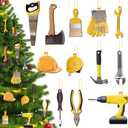 60 Pcs Construction Christmas Tree Ornament Handyman Tool Wooden Christmas Hanging Decoration Wood Axe Pliers Hammer Hard Hat Ornament Holiday Decorations for Welder Lineman Xmas Party Decor
