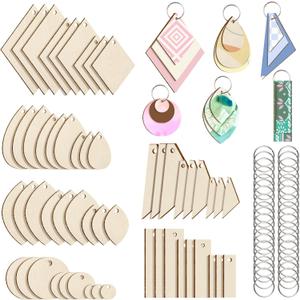 Unfinished Wooden Earrings Blanks 380 Pieces Wood Earring Blanks 180 Pieces Wood Pendants with 200 Pieces Jump Rings for Jewelry DIY Craft Making