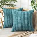 UGASA Outdoor Waterproof Pillow Covers Pack of 2 Weaving Texture Water Resistant Outside Decorative Pillow Cases for Patio Garden Porch Yard Bench Tent 16x16 Inch, Teal