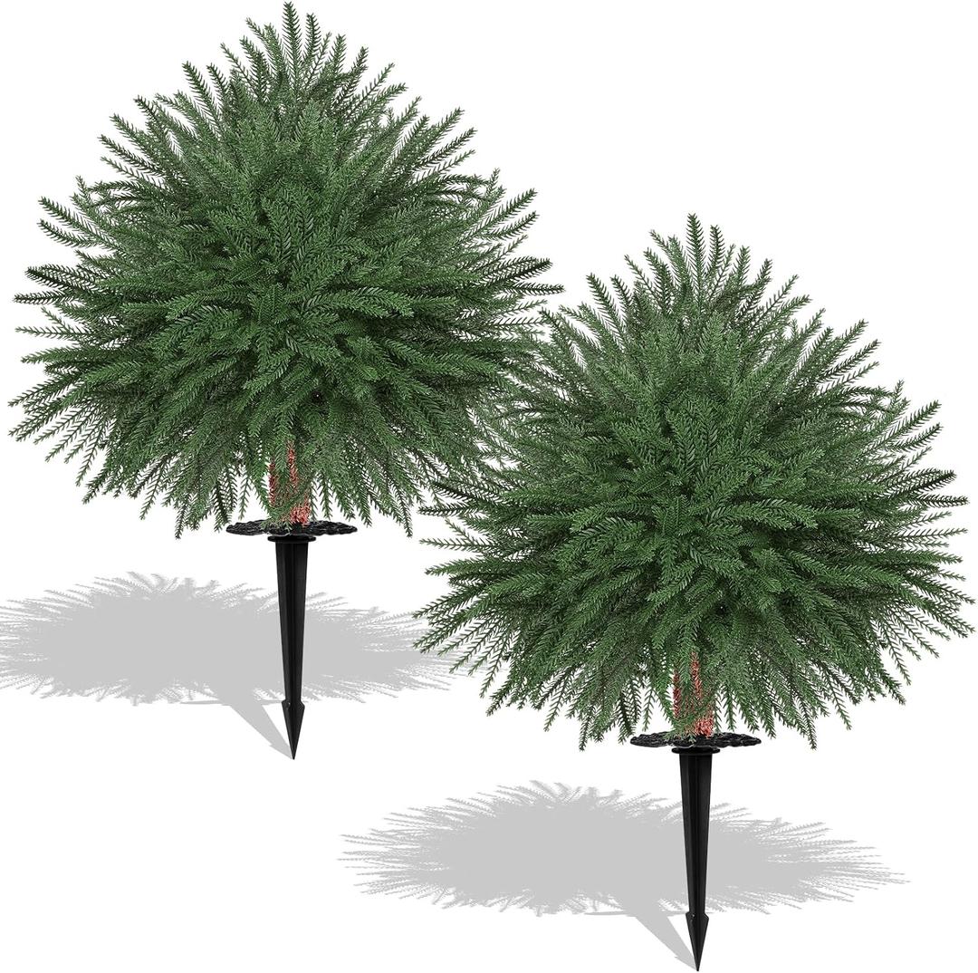 WLLEYAY 2FT Artificial Norfolk Topiary Tree,Set of 2 Fake Bushes Urn Filler