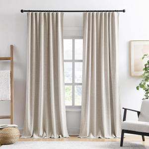 Linen Blackout Curtains 50x120 Inch Long 2 Panels,Thermal Rustic Country Curtains for Living Room Large Window, Beige 