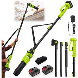 Roof Gutter Cleaning from The Ground 93 in, Leaf Blowers Cordless with 2 Batteries 21V, 580CFM/180MPH Gutters Cleaning Tool with Adjustable Pole, Gutter Cleaner with Adjustable Shoulder Strap, Charger