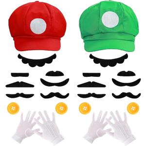 2 Set Halloween Role Cosplay Accessories Set for Adult Red and Green Hats Gloves Beard Accessories Them Party Cosplay