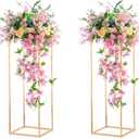 NUPTIO 2 Pcs Metal Flower Floor Vase Column Geometric Centerpieces Flower Stand for Tables, 31 inch Tall Gold Flower Holder for Home Party Wedding Decorations, Rectangular Display Rack
