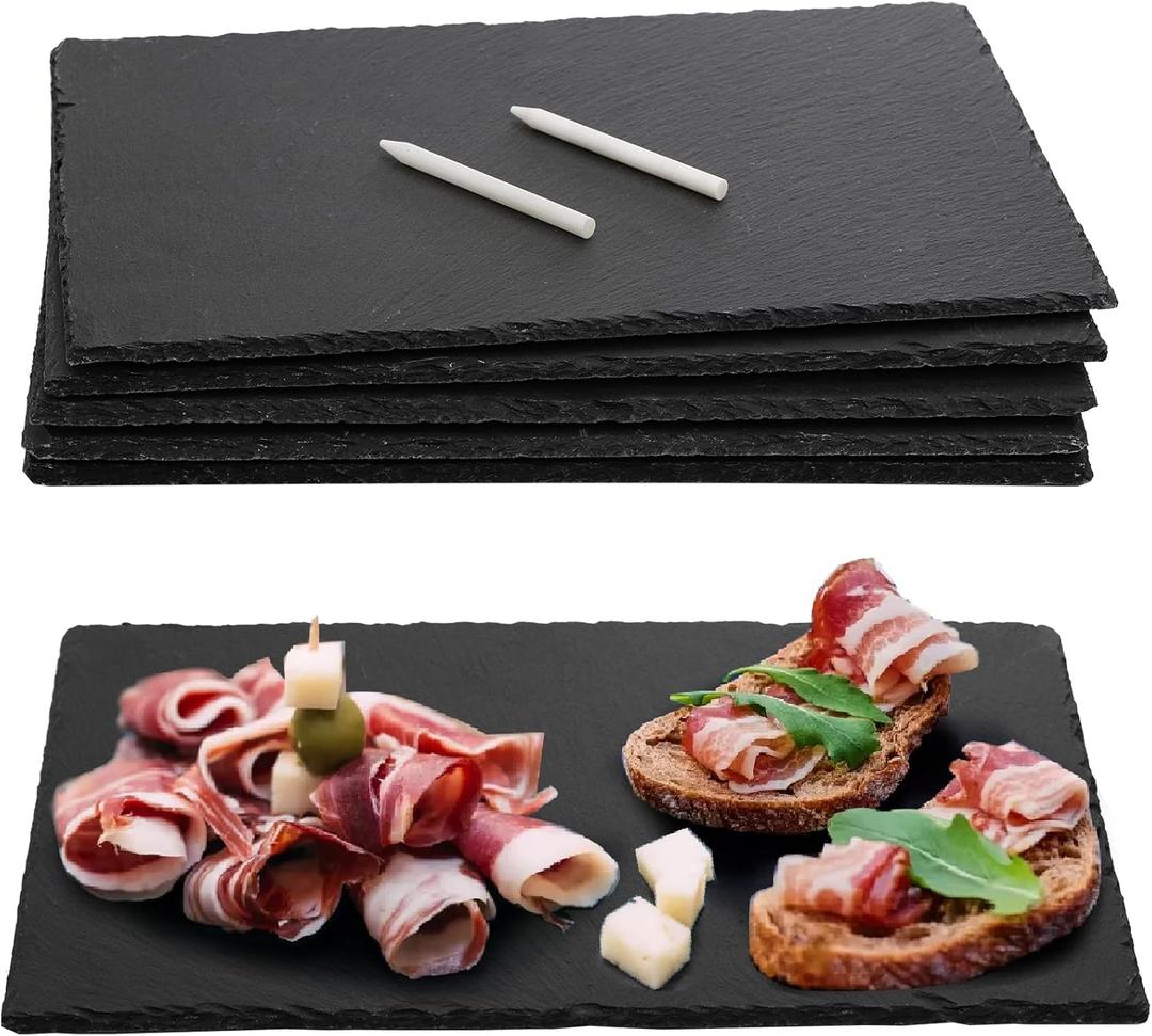 Hacaroa 6 Pieces Slate Cheese Board, 12" x 8" Black Charcuterie Boards Natural Slate Stone Plate Tray, Gourmet Serving Platter for Meats, Fruits, Parties, Appetizers
