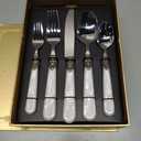 REVERIE Collection 18/10 Stainless Steel Vintage Flatware set,Sliverware set,Dishwasher safe (40, Pearl White)