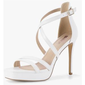 IDIFU IN4 Platform High Heels for Women Strappy Heeled Sandals Square Toe Heels Stiletto Heels Women's Wedding Party Bridal Sexy Dress Shoes Open Toe Heels, White, 7.5