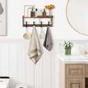 4-in-1 Wall Mount Coat Rack with Shelf, Key Holder & Mail Organizer Wood Wall Shelf with Hooks and Storage, Entryway Coat and Key Hanger with Mail Holder, Hat and Key Rack for Wall, Brown, Size: 16.6 Inch Long
