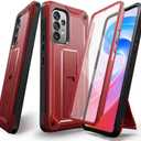for Samsung Galaxy A52 5G Phone Case [Mili-Grade Shockproof] [1X Separate Screen Protector] with Kickstand Case Matte Textured Full Heavy Duty Shockproof TPU Bumper Anti-Scratch A52 Case, Red (Samsung A52)