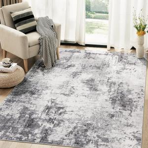 Washable Rug 5x7 Area Rugs for Living Room: Modern Abstract Neutral Soft Carpet for Bedroom Dining Room Under Kitchen Table Home Office Decor - Grey