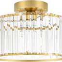 Crystal Ceiling Light Fixture, Modern Semi Flush Mount Ceiling Light, Gold Hallway Lighting Fixtures Chandelier for Kitchen, Close To Ceiling Light Fixtures for Entryway Bedroom, 1-Light, 11Inch