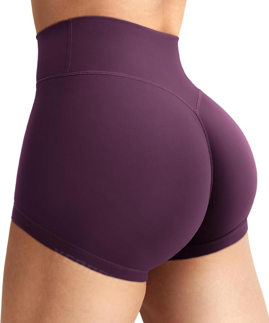YEOREO Women's Biker Shorts 2.5" No Front Seam Elysina High Waist Hidden Scrunch Workout Gym Yoga Running Shorts Black Cherry S