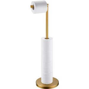 BAGNOLUX Bathroom Toilet Paper Holder Stand with Reserve, SUS304 Stainless Steel Rustproof Pedestal Tissue Roll Holder Heavy Duty (Brushed Brass)