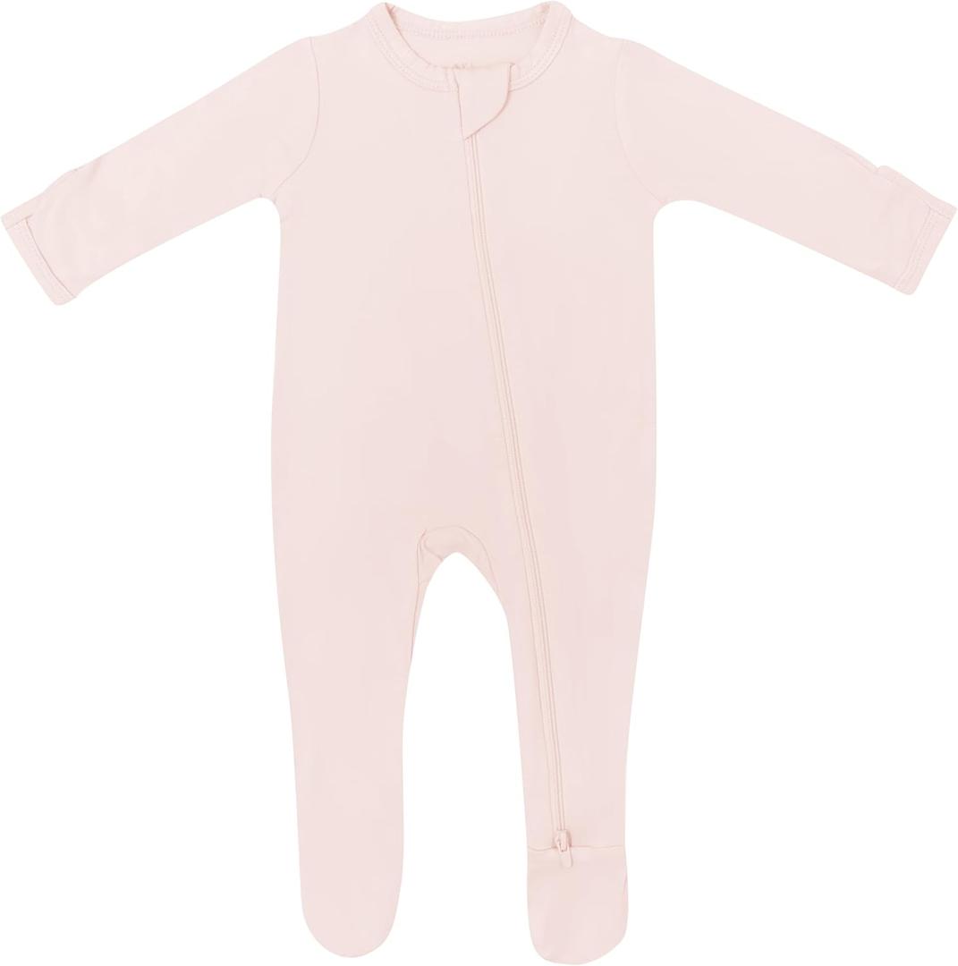 KYTE BABY Unisex Zipper Closure Footies, Rayon Made From Bamboo, 0-24 Months (3-6 Months, Blush)