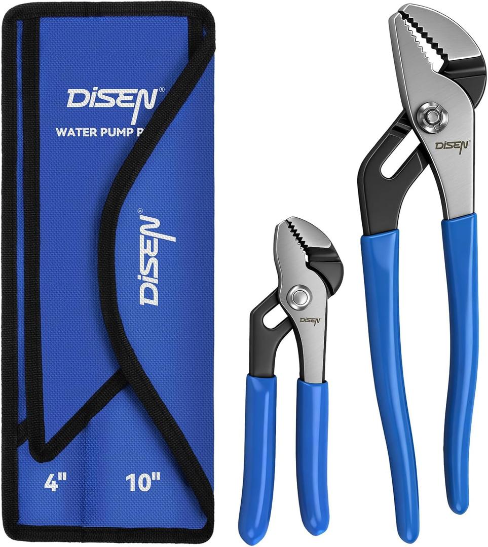 DISEN Channel Locks Pliers 2-Piece, Slip Joint Pliers Set with Dipped Handles, Adjustable Water Pump Pliers 10-Inch and 4-Inch, Tongue and Groove for Home Repair, Gripping, Nuts, Bolts, Pipe