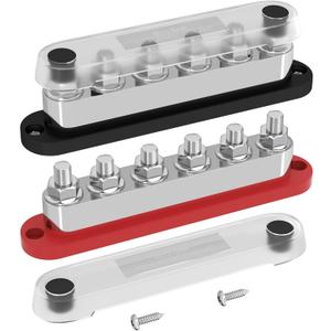 DAIERTEK 600A Power Distribution Block 12V Bus Bar Terminal Block 6 x 3/8" Terminal Studs 12 Volt Marine Bus Bar with Cover Positive & Negative for Automotive Car Boat Solar System