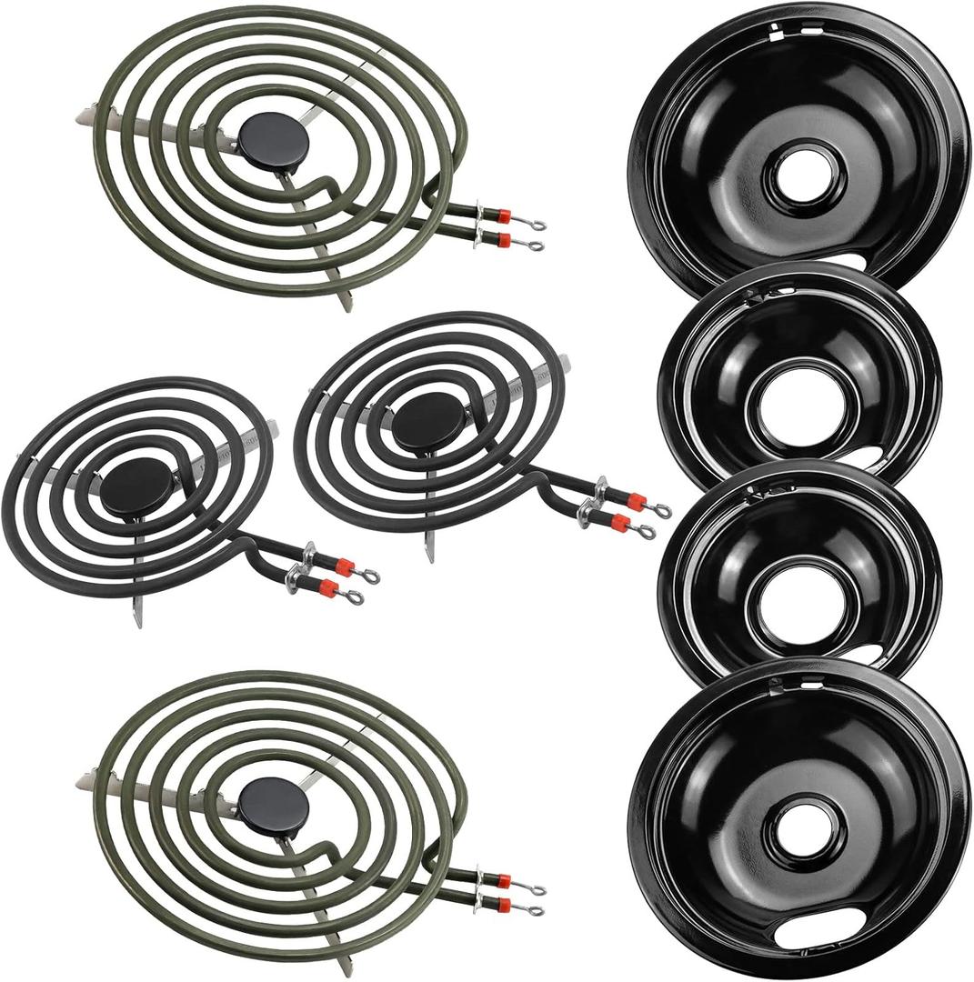 Porcelain Burner Drip Pan & MP22YA Electric Range Burner Element Unit Set Replacement - Compatible with Whirlpool Electric Range Stove by AMI PARTS