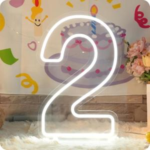 YALLOVE Neon Sign Number 2, Acrylic Light up Number, Large Marquee Number Lights Sign, USB Powered Number Sign for Birthdays Decor, Party Anniversary