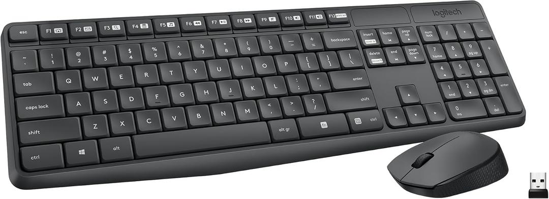 Logitech MK235 Wireless Keyboard and Mouse Combo for Windows, 2.4 GHz Wireless Unifying USB Receiver, 15 FN Keys, Long Battery Life, Compatible with PC, Laptop
