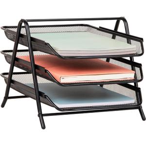 Mind Reader 3-Tier Paper Tray, Desktop Organizer, File Storage, Workspace, Office, Metal Mesh, 11.75"L x 13.75"W x 10"H, Black