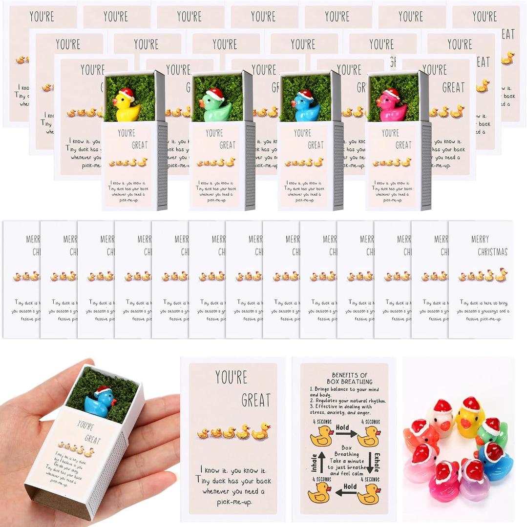 36 Sets Valentines for Coworkers Funny Positive Support Valentines Day Gifts for Appreciation Employee Staff Teacher Team Work Group Offices Presents Mini Duck Emotional Card (Xmas Hat)