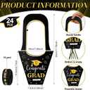 Teenyyou 24 Pcs Graduation Gift Bags 2026 Black and Gold Flowers Bouquet with Handle Paper Flower Bouquet Holder with 1 Roll Crafting Ribbon Wrapping Sleeves for Teacher Graduation Party Gift